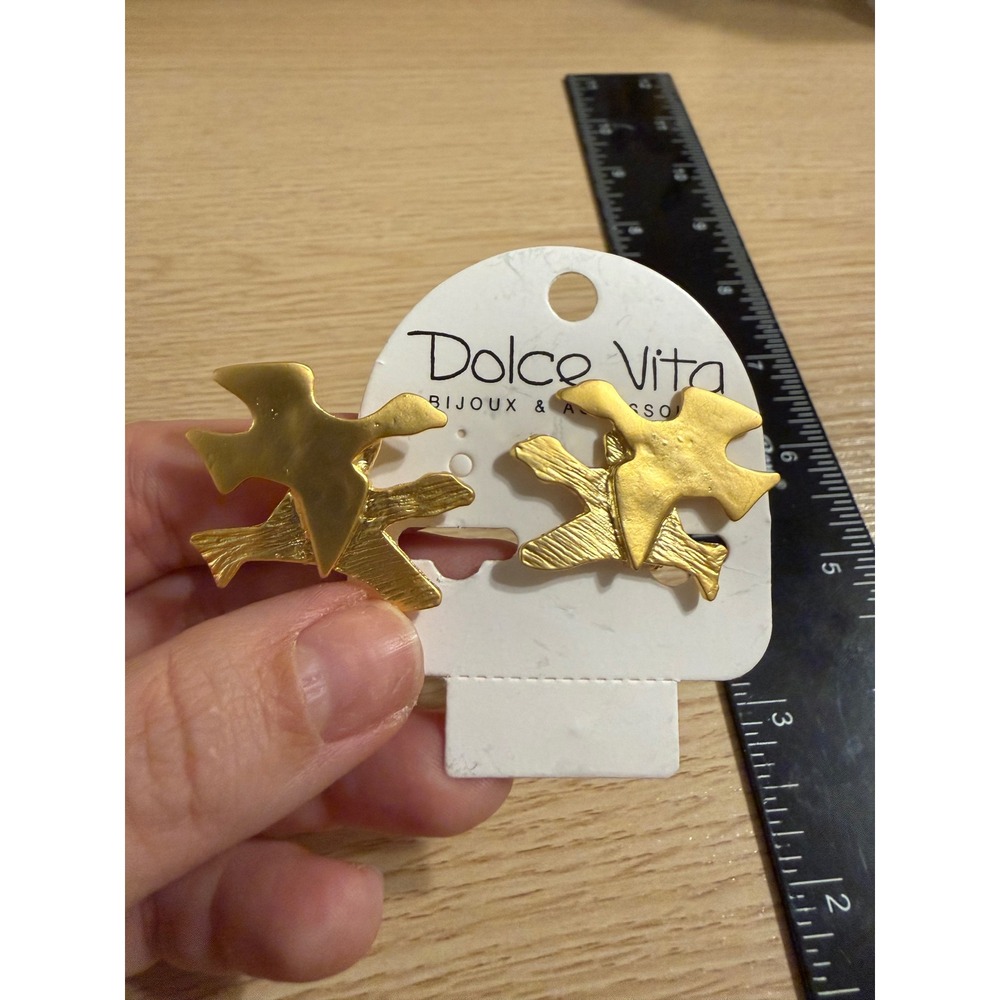 Dolce Vita‎ Gold Tone Layered Bird Clip On Earrings Textured Matte Statement